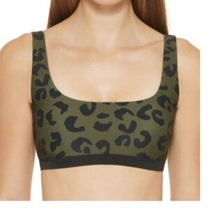 DKNY BLOCK LEOPARD MOSS GREEN Leopard-Print Bikini Swim Top, US Large